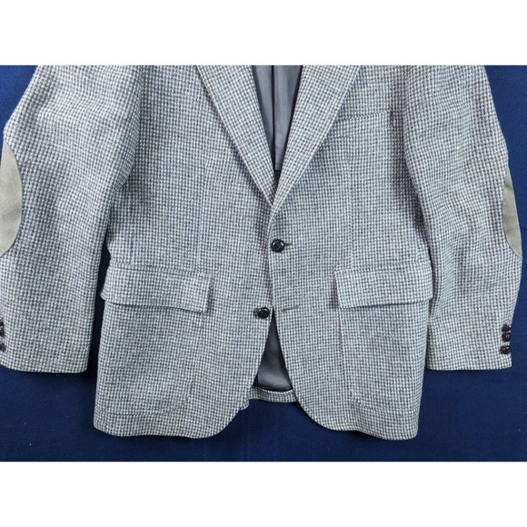 Tweed Speckled 42R Brown Blue/Grey Sport Coat w/ Elbow Patch VTG Leather Button - Picture 3 of 15